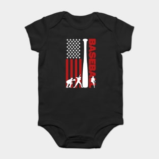USA Flag Baseball Player Silhouette Baby Bodysuit